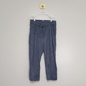 Free People Women Rumors Pants 8  Navy Blue White Striped Paperbag Cropped Harem